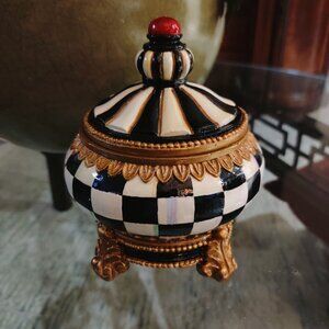 Hand Painted MacKenzie Childs Courtly Check Covered Trinket Dish Decor